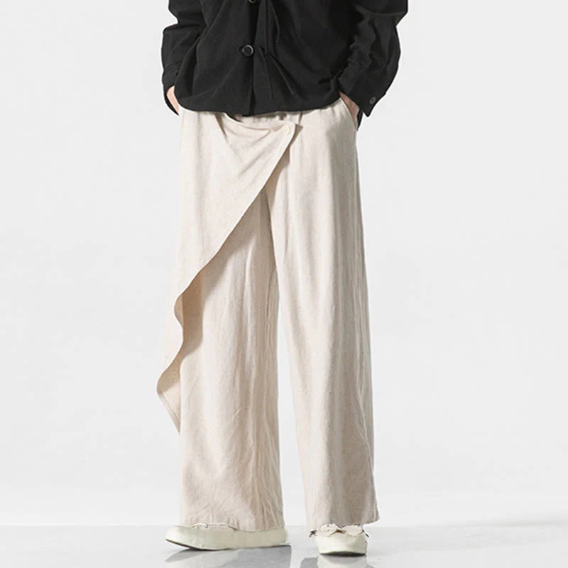 Pantaloni da uomo in cotone tinta unita con tasche e design asimmetrico con Buddha Stones - Image 26