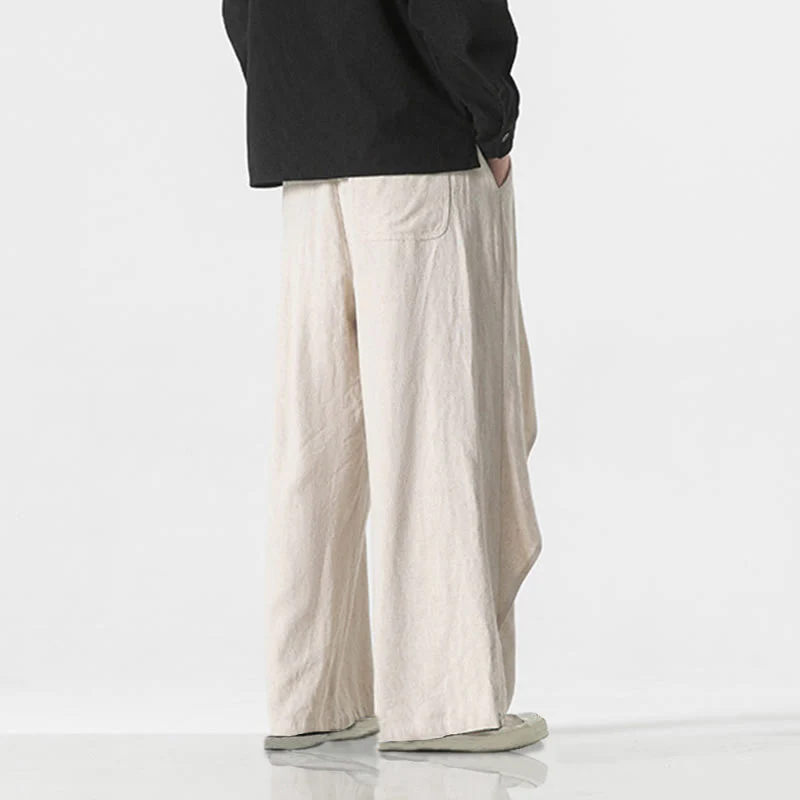 Pantaloni da uomo in cotone tinta unita con tasche e design asimmetrico con Buddha Stones - Image 27