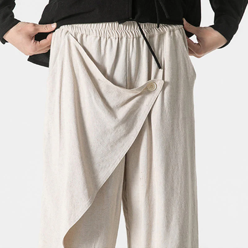 Pantaloni da uomo in cotone tinta unita con tasche e design asimmetrico con Buddha Stones - Image 31