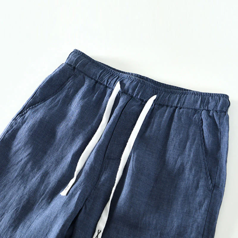 Pantaloni da uomo in lino alla caviglia con coulisse e elastico in vita, modello Buddha Stones Fall Solid, con tasche - Image 10