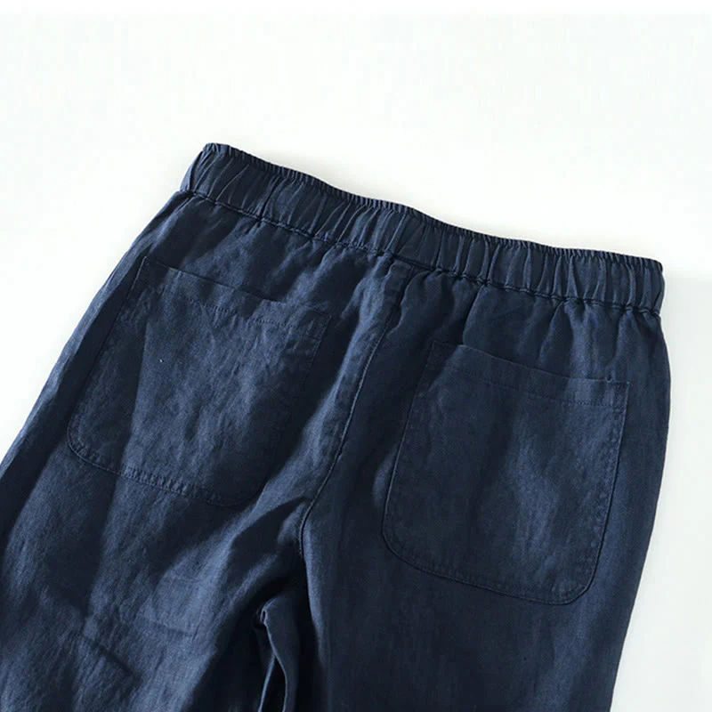 Pantaloni da uomo in lino alla caviglia con coulisse e elastico in vita, modello Buddha Stones Fall Solid, con tasche - Image 12