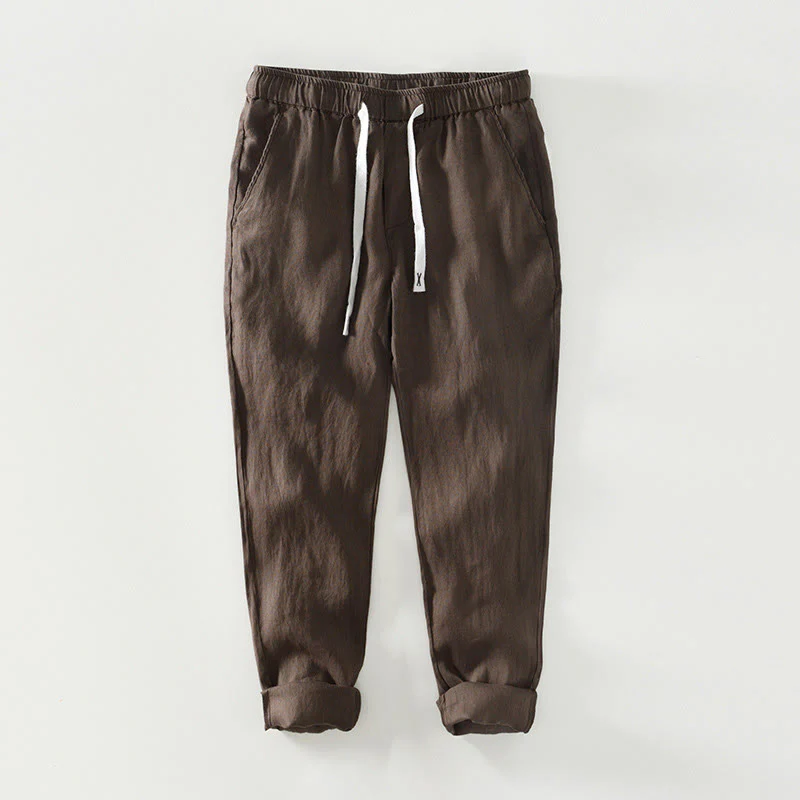 Pantaloni da uomo in lino alla caviglia con coulisse e elastico in vita, modello Buddha Stones Fall Solid, con tasche - Image 13