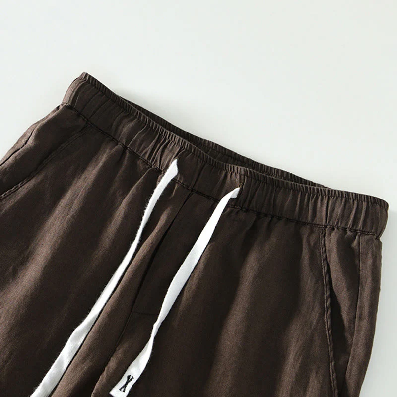 Pantaloni da uomo in lino alla caviglia con coulisse e elastico in vita, modello Buddha Stones Fall Solid, con tasche - Image 14