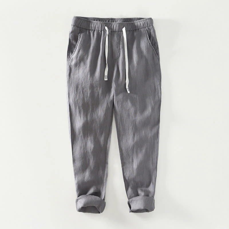 Pantaloni da uomo in lino alla caviglia con coulisse e elastico in vita, modello Buddha Stones Fall Solid, con tasche - Image 16