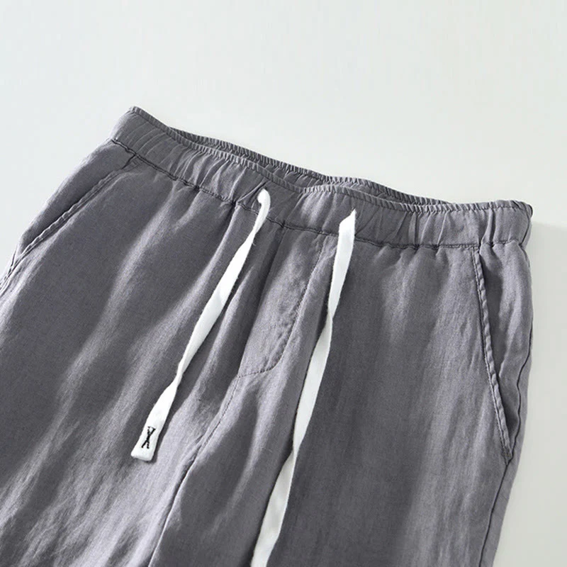 Pantaloni da uomo in lino alla caviglia con coulisse e elastico in vita, modello Buddha Stones Fall Solid, con tasche - Image 17