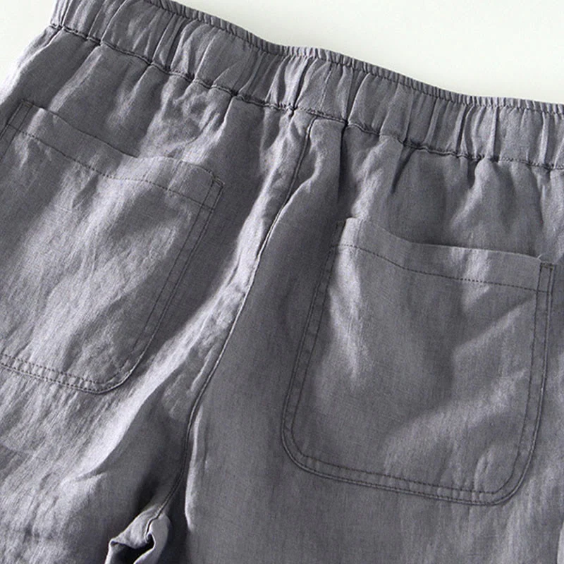 Pantaloni da uomo in lino alla caviglia con coulisse e elastico in vita, modello Buddha Stones Fall Solid, con tasche - Image 18