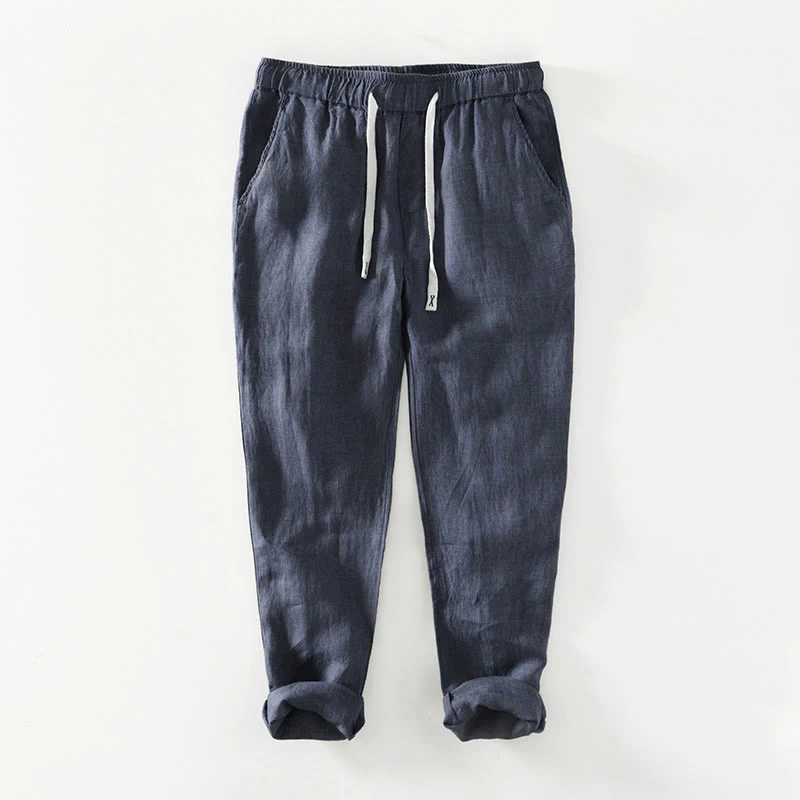 Pantaloni da uomo in lino alla caviglia con coulisse e elastico in vita, modello Buddha Stones Fall Solid, con tasche - Image 19