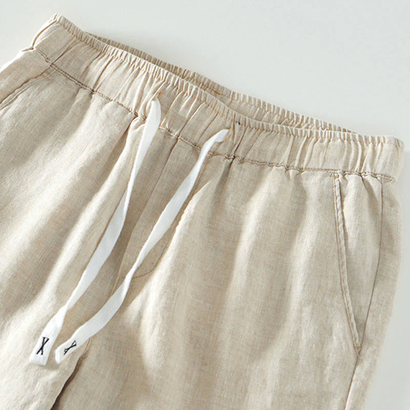 Pantaloni da uomo in lino alla caviglia con coulisse e elastico in vita, modello Buddha Stones Fall Solid, con tasche - Image 2