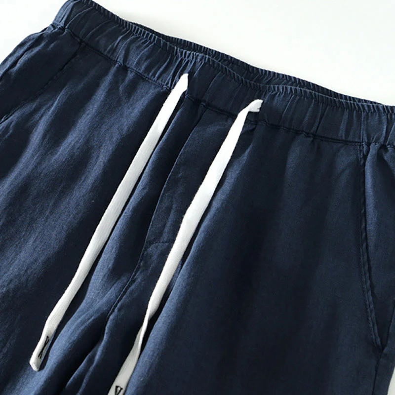 Pantaloni da uomo in lino alla caviglia con coulisse e elastico in vita, modello Buddha Stones Fall Solid, con tasche - Image 20