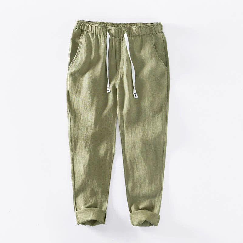 Pantaloni da uomo in lino alla caviglia con coulisse e elastico in vita, modello Buddha Stones Fall Solid, con tasche - Image 22