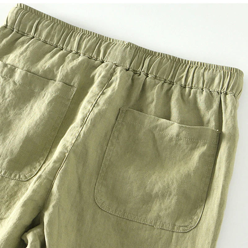 Pantaloni da uomo in lino alla caviglia con coulisse e elastico in vita, modello Buddha Stones Fall Solid, con tasche - Image 24