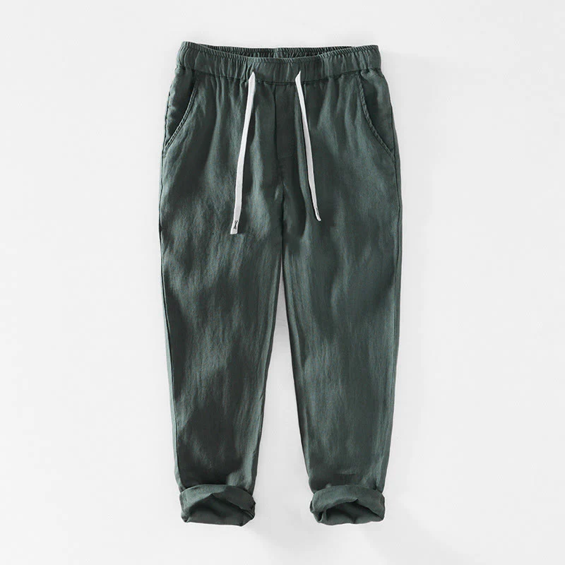 Pantaloni da uomo in lino alla caviglia con coulisse e elastico in vita, modello Buddha Stones Fall Solid, con tasche - Image 26