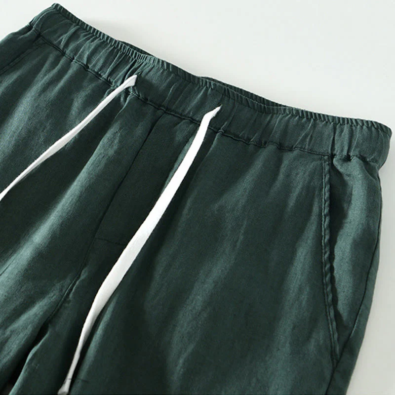Pantaloni da uomo in lino alla caviglia con coulisse e elastico in vita, modello Buddha Stones Fall Solid, con tasche - Image 27