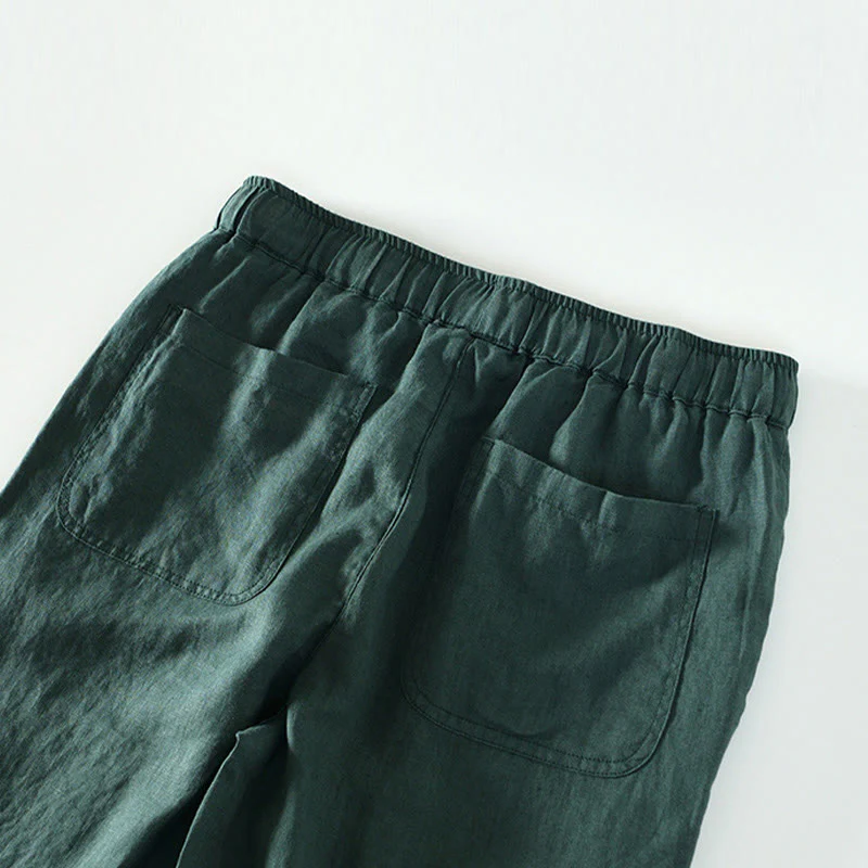 Pantaloni da uomo in lino alla caviglia con coulisse e elastico in vita, modello Buddha Stones Fall Solid, con tasche - Image 29