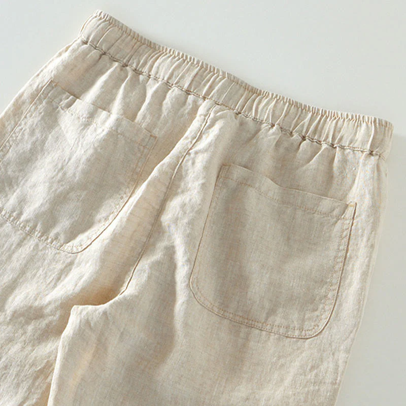 Pantaloni da uomo in lino alla caviglia con coulisse e elastico in vita, modello Buddha Stones Fall Solid, con tasche - Image 3