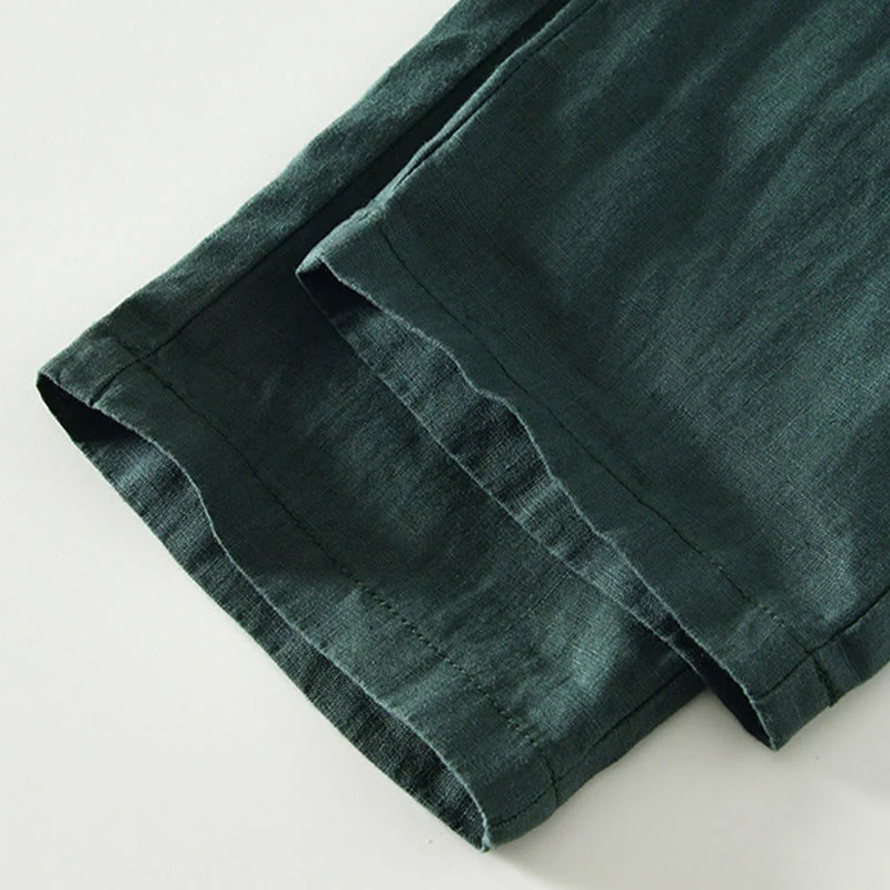 Pantaloni da uomo in lino alla caviglia con coulisse e elastico in vita, modello Buddha Stones Fall Solid, con tasche - Image 30