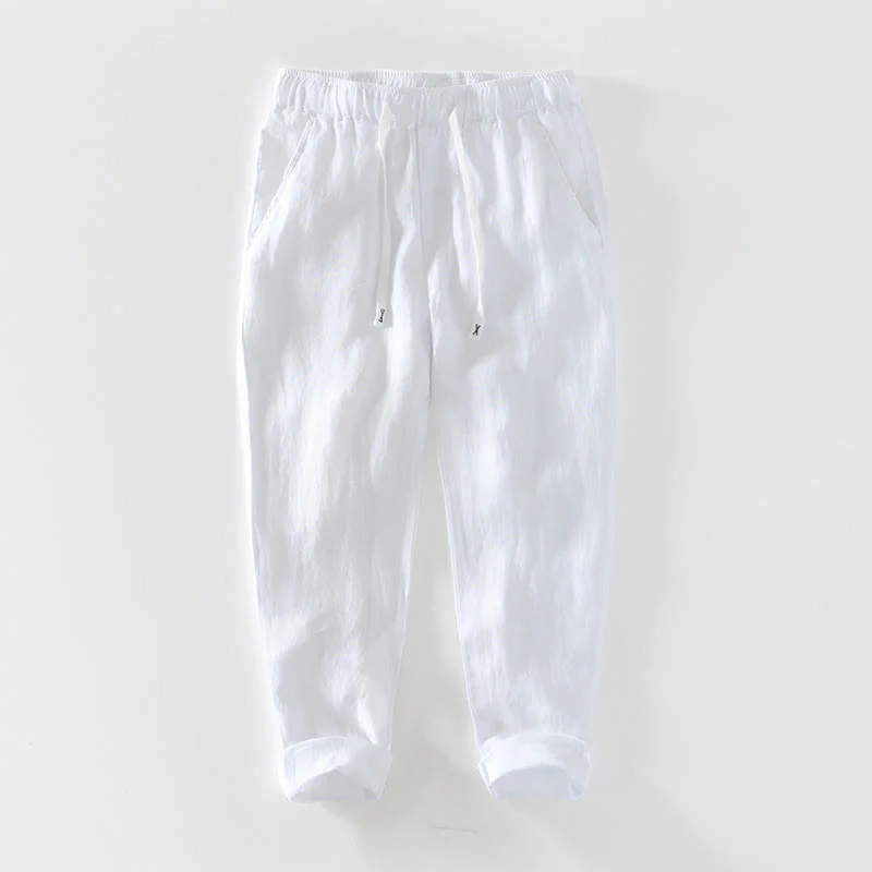 Pantaloni da uomo in lino alla caviglia con coulisse e elastico in vita, modello Buddha Stones Fall Solid, con tasche - Image 31