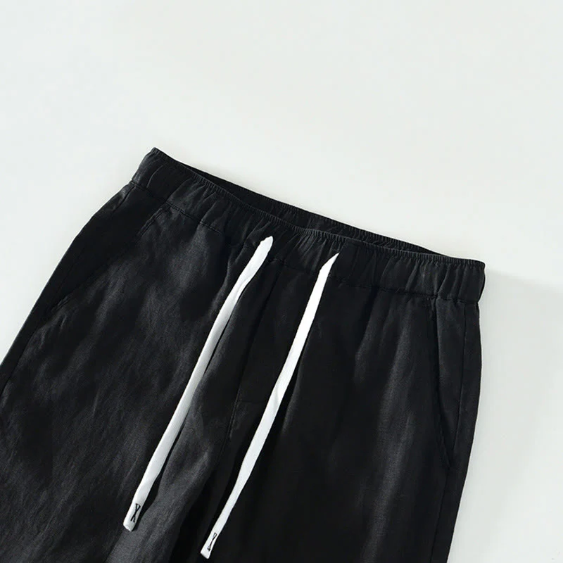 Pantaloni da uomo in lino alla caviglia con coulisse e elastico in vita, modello Buddha Stones Fall Solid, con tasche - Image 7