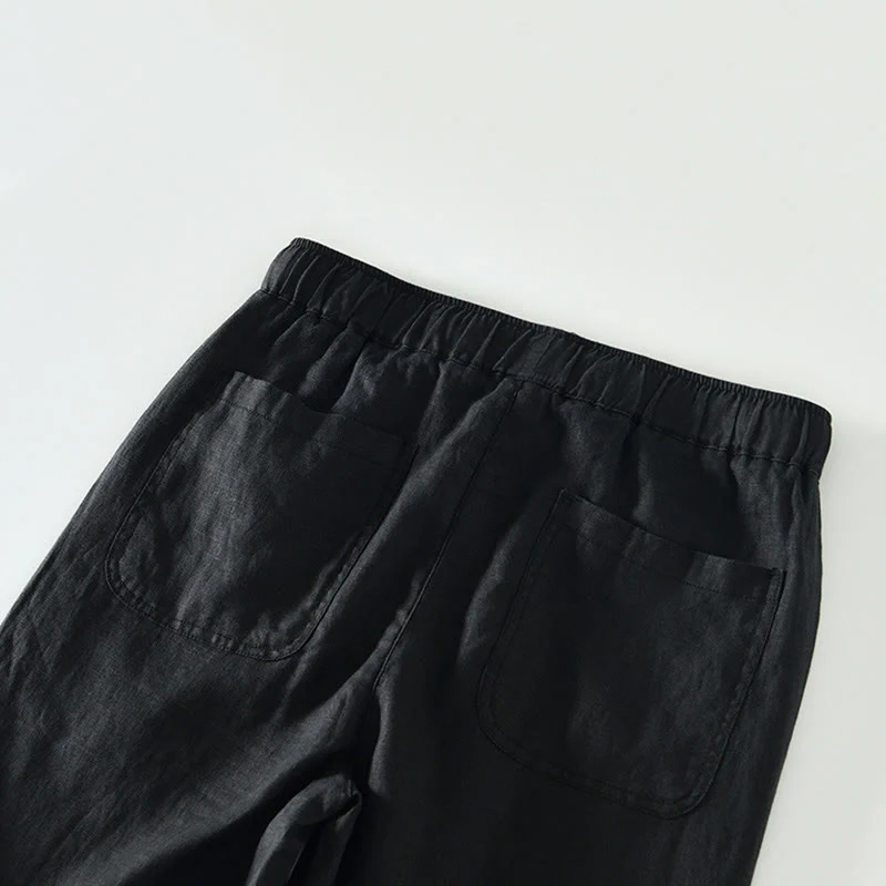 Pantaloni da uomo in lino alla caviglia con coulisse e elastico in vita, modello Buddha Stones Fall Solid, con tasche - Image 8