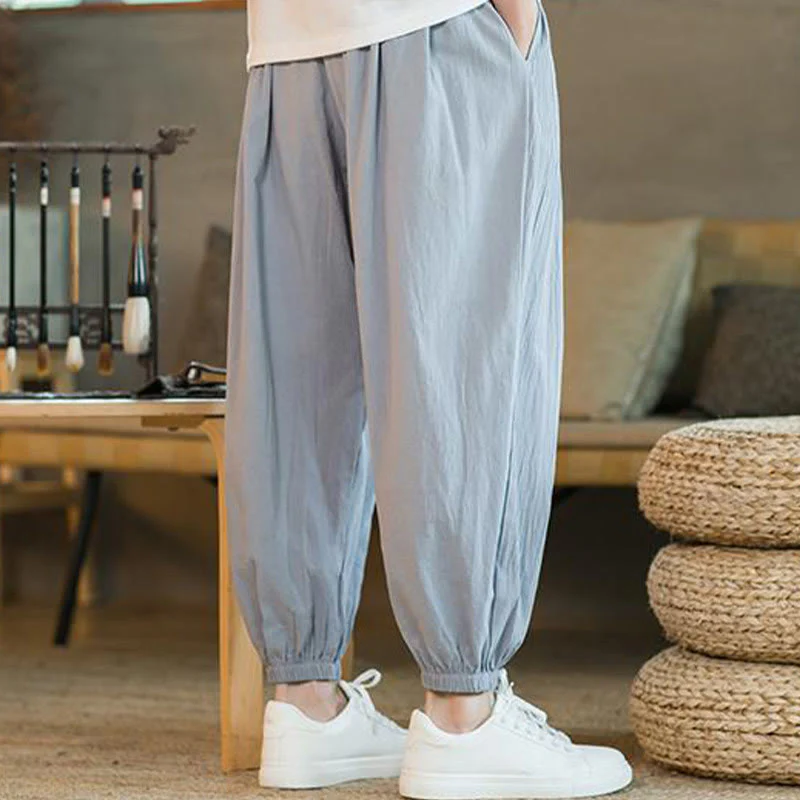 Pantaloni da uomo in lino con coulisse e tasche, tinta unita, rossi , Buddha Stones - Image 30