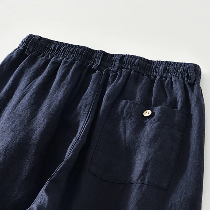 Pantaloni da uomo in lino con gamba dritta, tasche e coulisse elastica in vita, Buddha Stones Fall - Image 3