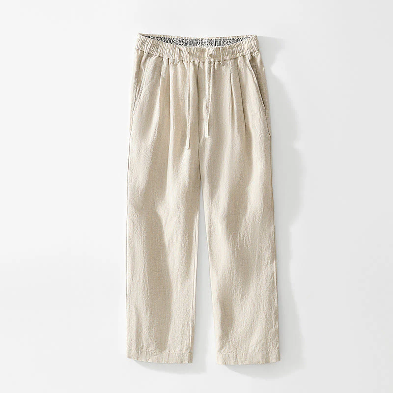 Pantaloni da uomo in lino con gamba dritta, tasche e coulisse elastica in vita, Buddha Stones Fall - Image 6