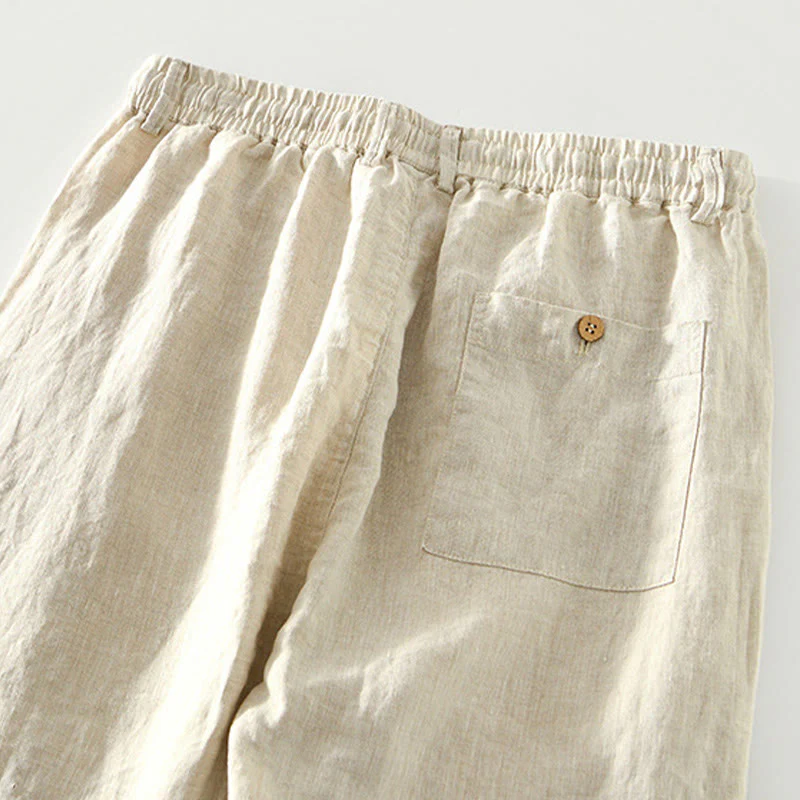 Pantaloni da uomo in lino con gamba dritta, tasche e coulisse elastica in vita, Buddha Stones Fall - Image 7