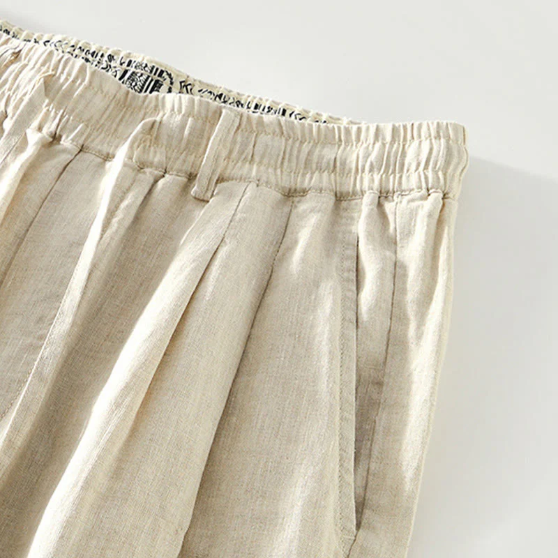 Pantaloni da uomo in lino con gamba dritta, tasche e coulisse elastica in vita, Buddha Stones Fall - Image 9