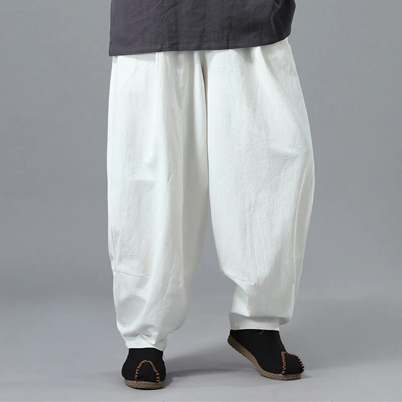 Pantaloni da uomo in lino di cotone con coulisse, casual, tinta unita, con tasche , Buddha Stones - Image 10