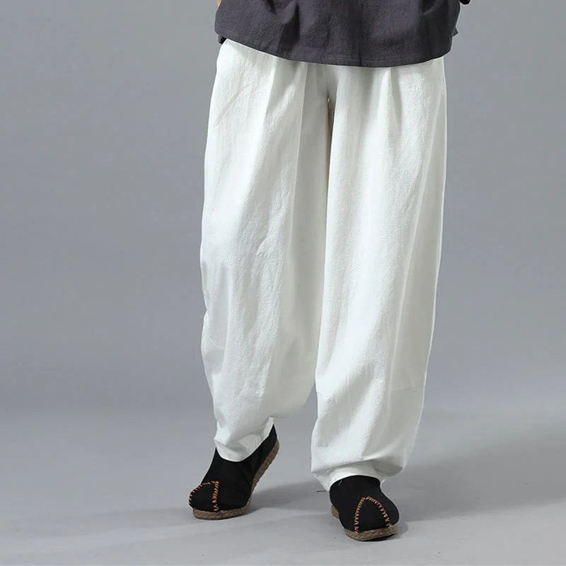 Pantaloni da uomo in lino di cotone con coulisse, casual, tinta unita, con tasche , Buddha Stones - Image 9