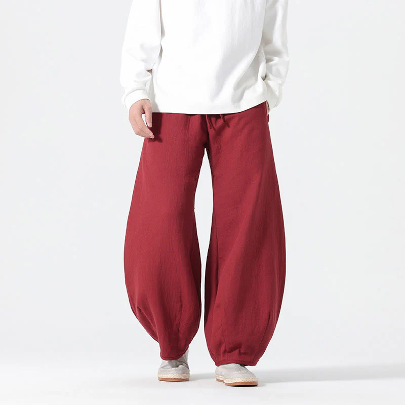 Pantaloni da uomo a gamba larga in stile zen cinese con coulisse e tasche, stile Buddha Stones Daily - Image 11