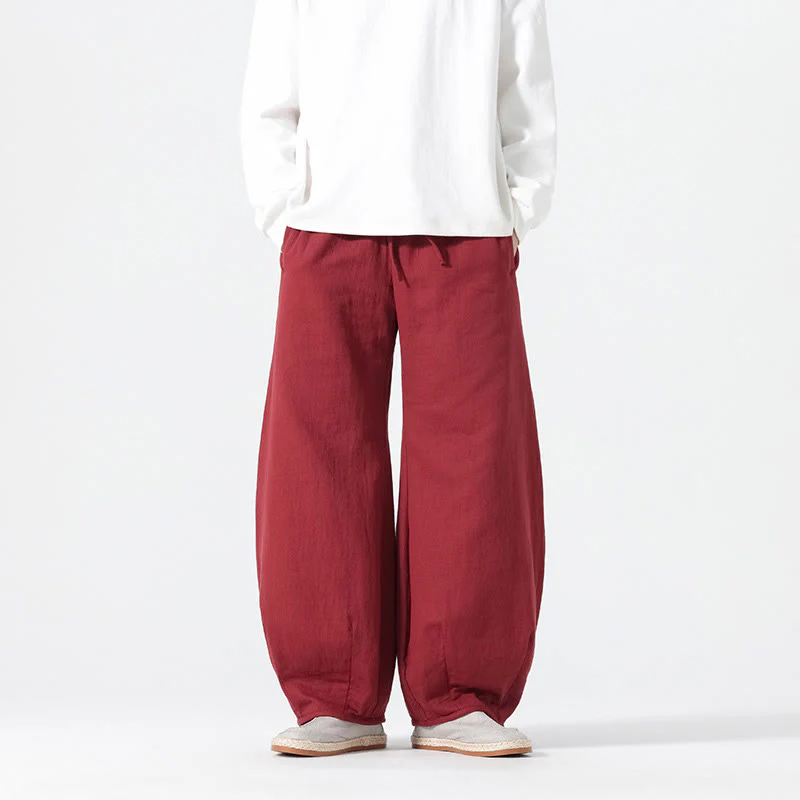 Pantaloni da uomo a gamba larga in stile zen cinese con coulisse e tasche, stile Buddha Stones Daily - Image 12