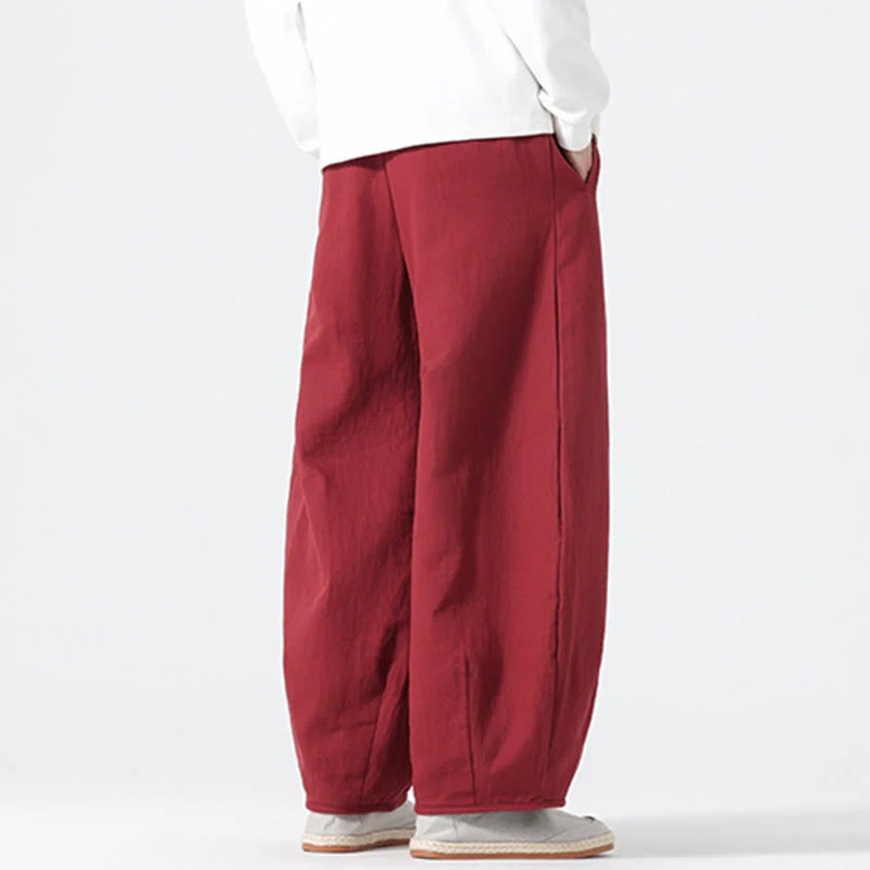 Pantaloni da uomo a gamba larga in stile zen cinese con coulisse e tasche, stile Buddha Stones Daily - Image 13