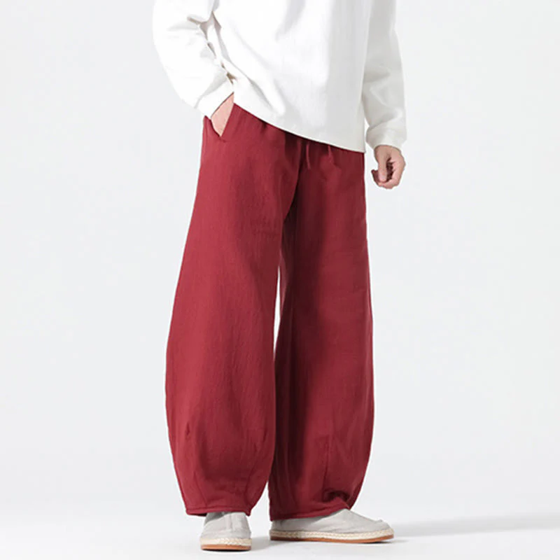 Pantaloni da uomo a gamba larga in stile zen cinese con coulisse e tasche, stile Buddha Stones Daily - Image 14