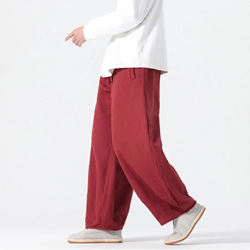 Pantaloni da uomo a gamba larga in stile zen cinese con coulisse e tasche, stile Buddha Stones Daily - Image 16