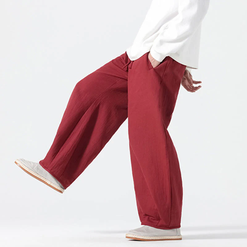 Pantaloni da uomo a gamba larga in stile zen cinese con coulisse e tasche, stile Buddha Stones Daily - Image 17