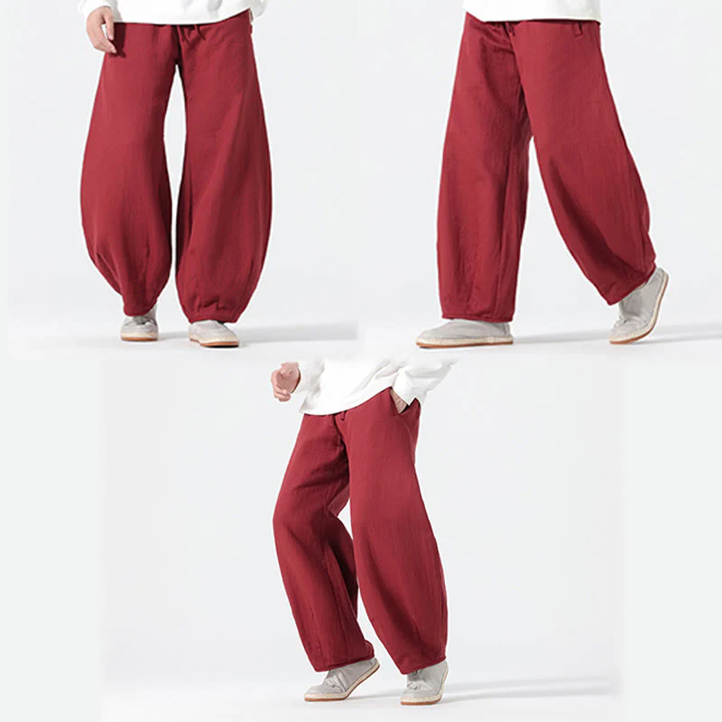 Pantaloni da uomo a gamba larga in stile zen cinese con coulisse e tasche, stile Buddha Stones Daily - Image 18