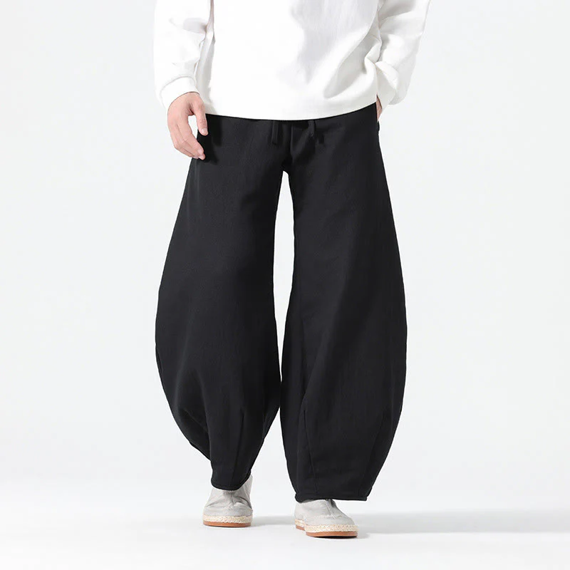 Pantaloni da uomo a gamba larga in stile zen cinese con coulisse e tasche, stile Buddha Stones Daily - Image 19
