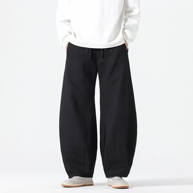 Pantaloni da uomo a gamba larga in stile zen cinese con coulisse e tasche, stile Buddha Stones Daily - Image 20