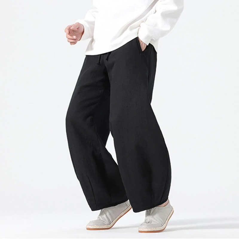 Pantaloni da uomo a gamba larga in stile zen cinese con coulisse e tasche, stile Buddha Stones Daily - Image 22