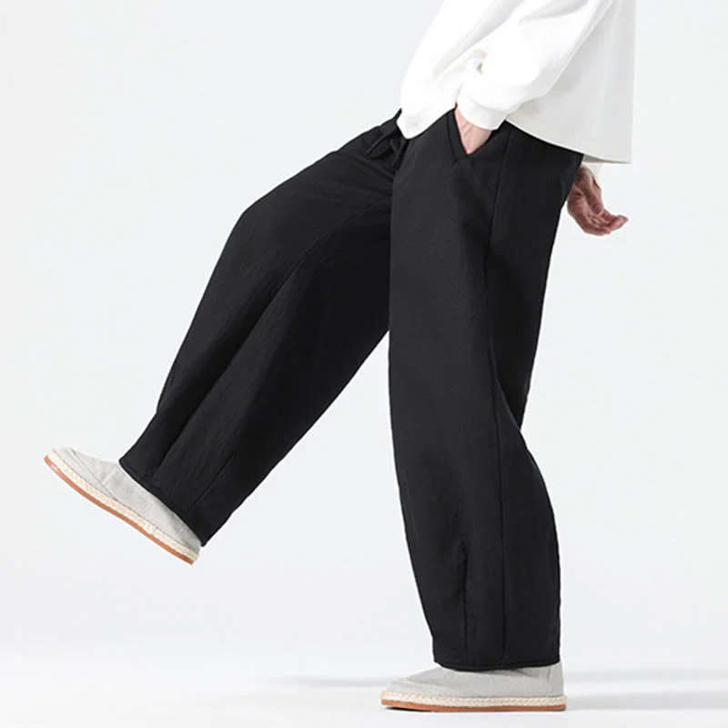 Pantaloni da uomo a gamba larga in stile zen cinese con coulisse e tasche, stile Buddha Stones Daily - Image 23