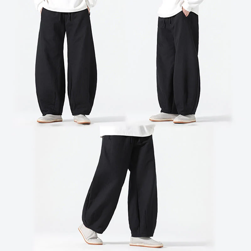 Pantaloni da uomo a gamba larga in stile zen cinese con coulisse e tasche, stile Buddha Stones Daily - Image 24