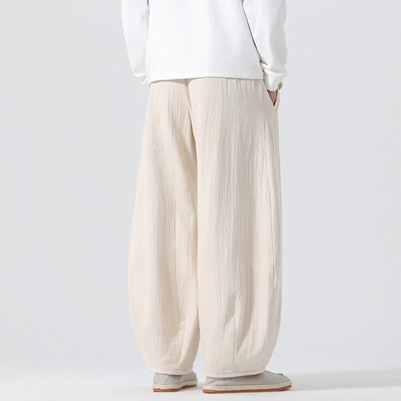 Pantaloni da uomo a gamba larga in stile zen cinese con coulisse e tasche, stile Buddha Stones Daily - Image 3
