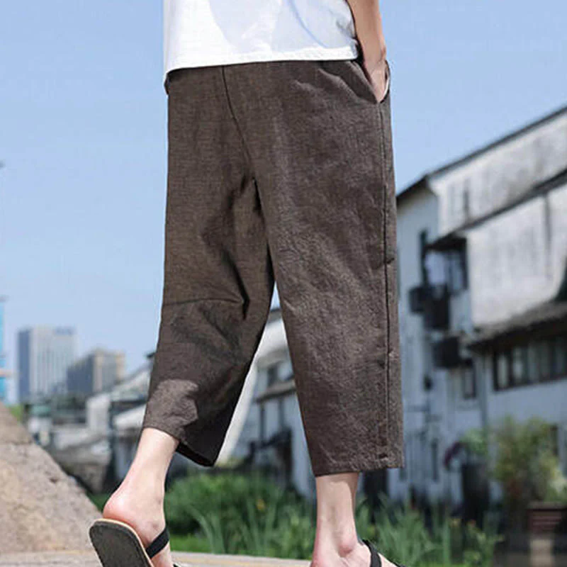 Pantaloni da uomo in spandex con tasche, lunghezza 7-8, con perline intrecciate e cordoncino in vita, stile casual, Buddha Stones - Image 21