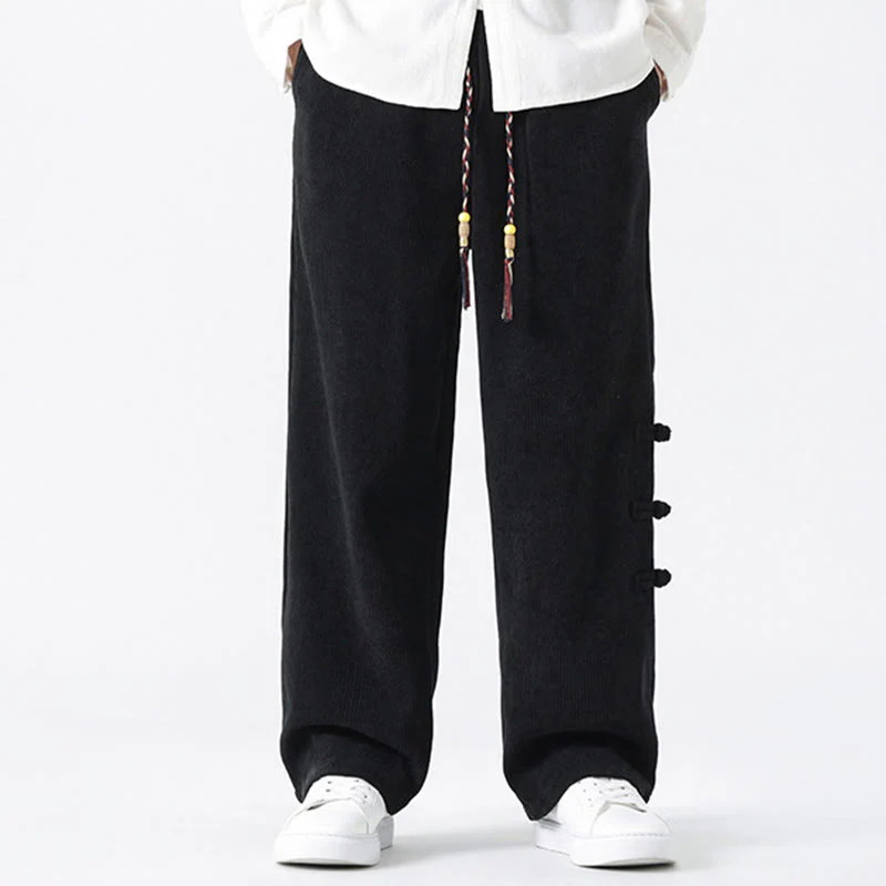 Pantaloni da uomo in velluto a coste con coulisse, tasche e bottoni a rana , Buddha Stones Fall Solid - Image 13