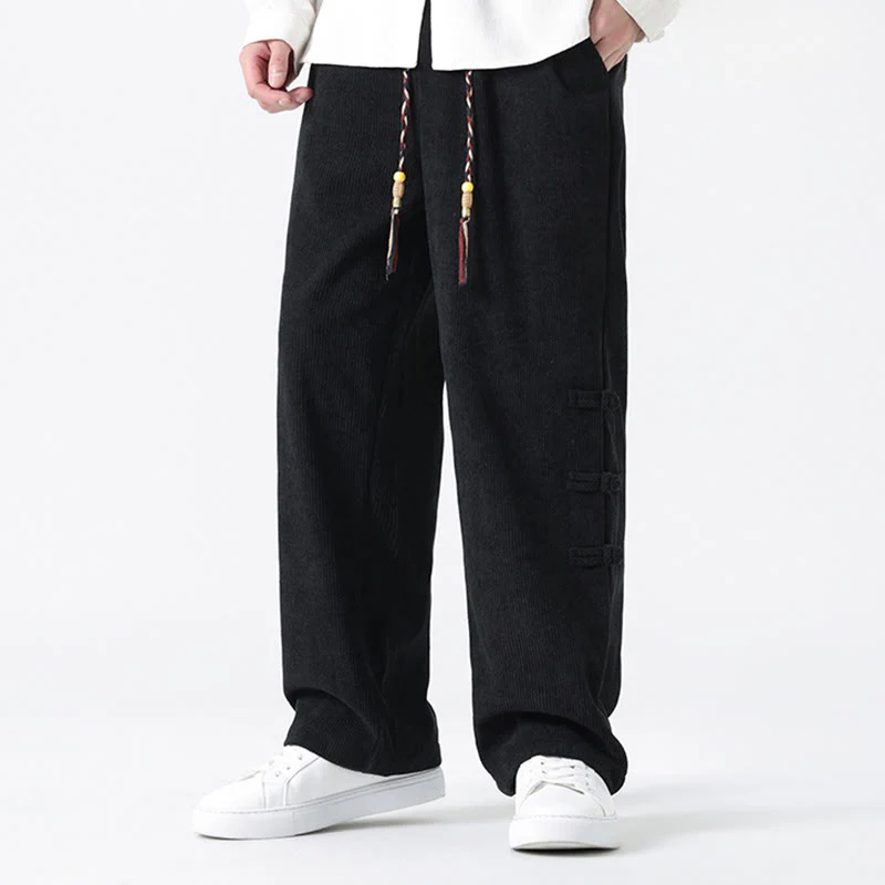 Pantaloni da uomo in velluto a coste con coulisse, tasche e bottoni a rana , Buddha Stones Fall Solid - Image 19