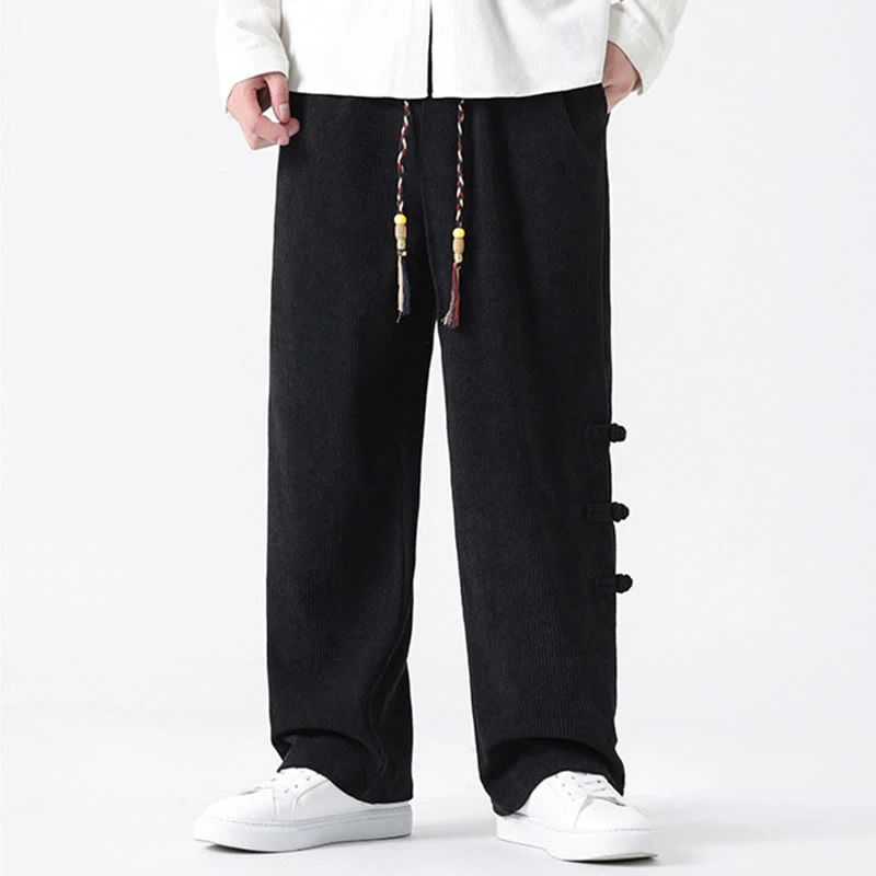 Pantaloni da uomo in velluto a coste con coulisse, tasche e bottoni a rana , Buddha Stones Fall Solid - Image 22