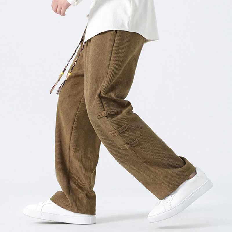 Pantaloni da uomo in velluto a coste con coulisse, tasche e bottoni a rana , Buddha Stones Fall Solid - Image 8