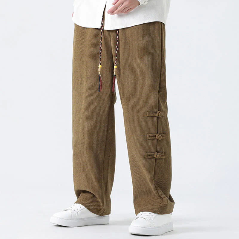 Pantaloni da uomo in velluto a coste con coulisse, tasche e design a rana cinese semplice Buddha Stones - Image 3