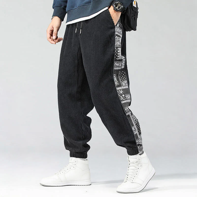 Pantaloni da uomo in velluto a coste con tasche, gamba dritta, lunghezza caviglia, motivo paisley, modello Buddha Stones Fall Solid - Image 2